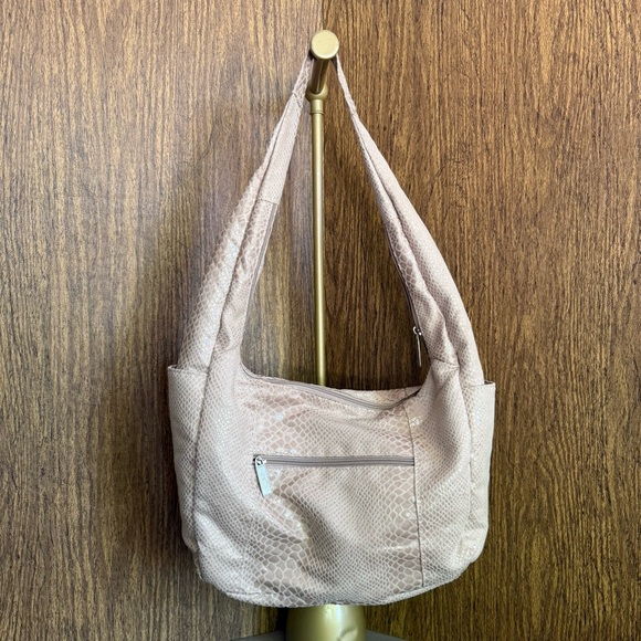 Vintage Y2K Pinky Miami‎ Faux Snakeskin Textured Fabric Shoulder Bag Beige 90s - Picture 5 of 9